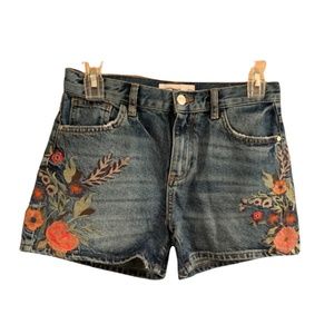 Mango MNG Denim Embroidered Denim Shorts size 2